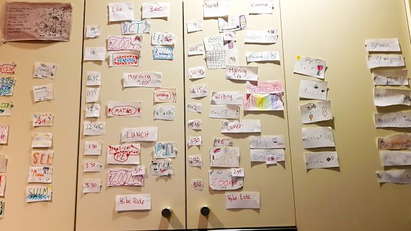 Donna Lancaster's four children made this timetable to help them negotiate home school a little easier. 