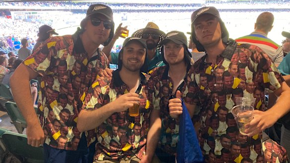 A group of friends from Hamilton, New Zealand, in their specially designed ball tampering shirts. 