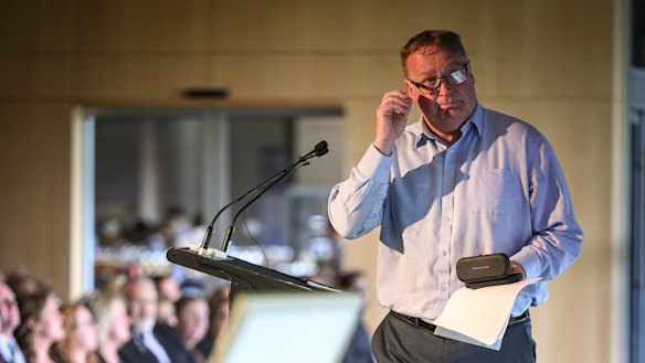 Peta Murphy’s husband Rod Glover at the December 15 funeral service for the late Labor MP.
