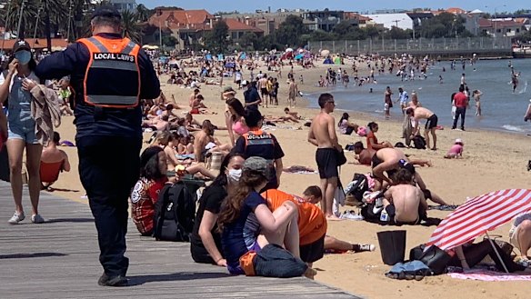 Enjoying the sunshine on Melbourne Cup Day at St Kilda Beach. 