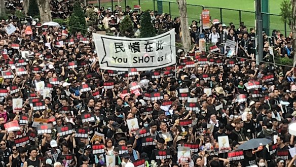 Hong Kong residents call for Chief Executive Carrie Lam to step down. 