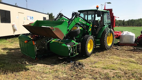 The tractor after the vandals had left.
