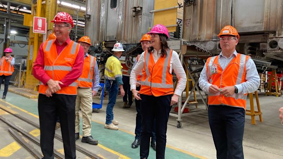 Queensland Premier Annastacia Palaszczuk at the Downer rail facility in Maryborough during the election campaign.