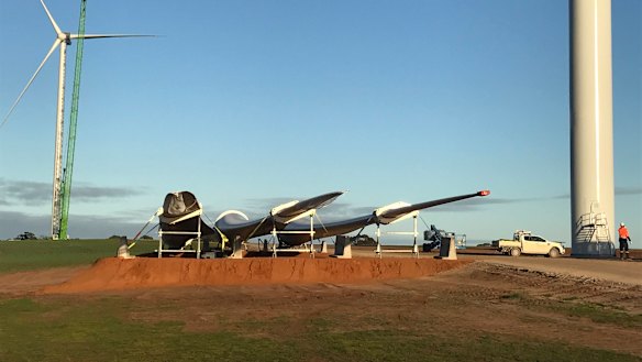 Construction at the Mortlake South Wind Farm is part of a boom in new wind farms that includes the Kiata project (pictured) in western Victoria.