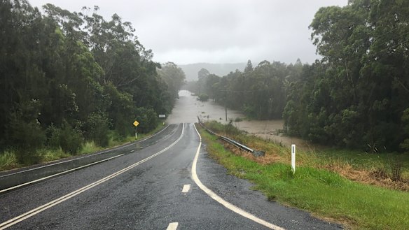 Scotts Head Road on the Mid North Coast under water.