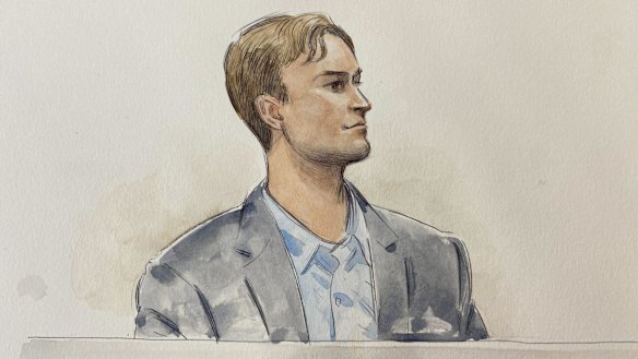 A court sketch of Andre Rebelo during his murder trial in the Supreme Court of Western Australia.