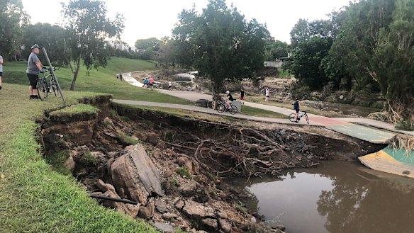 Erosion pictured in late February at Kedron Brook, where there was no erosion control.