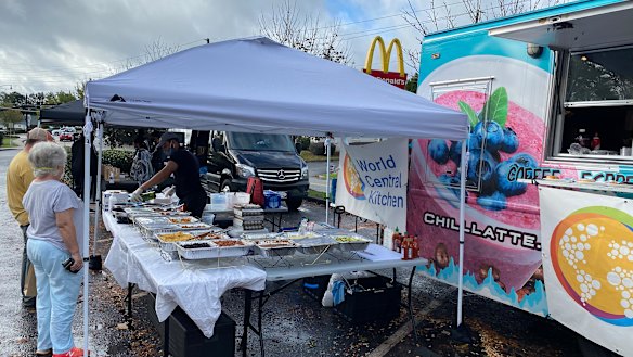 Free breakfast being served at a polling place in Cobb County, Georgia.
