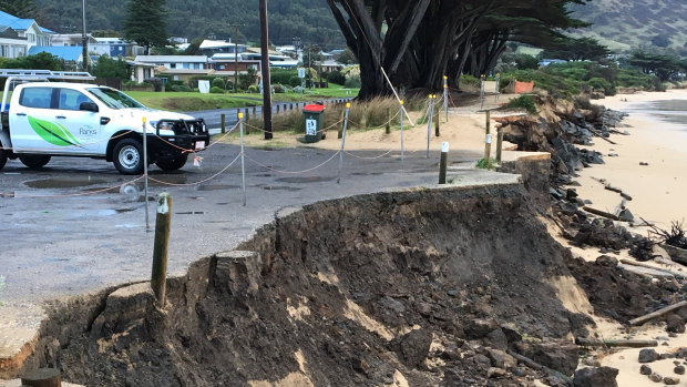 Damage at the car park on Monday.