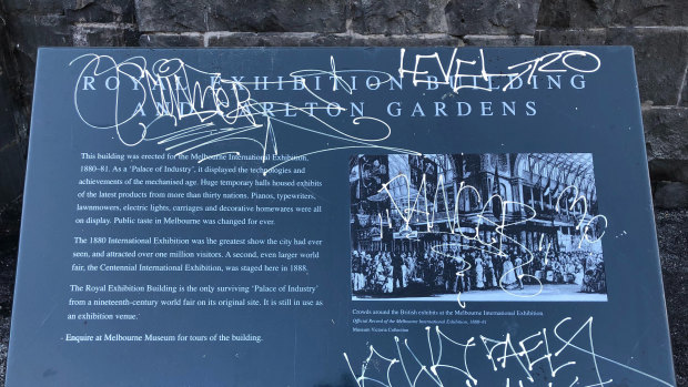 A plaque near the front entrance of the building was also vandalised.