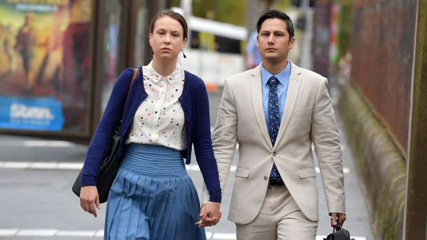 Hannah Quinn and Blake Davis outside the Darlinghurst Supreme Court on Monday.