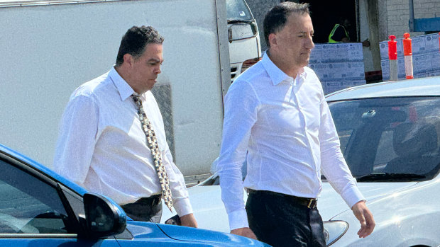 Joe Tripodi arrived at the Fish Market for lunch on Thursday with his lawyer, after appearing in court on corruption charges.