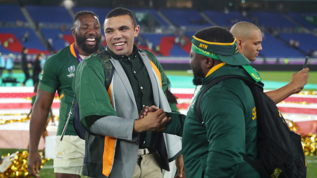 Emotional: Bryan Habana at last year's Rugby World Cup final. 