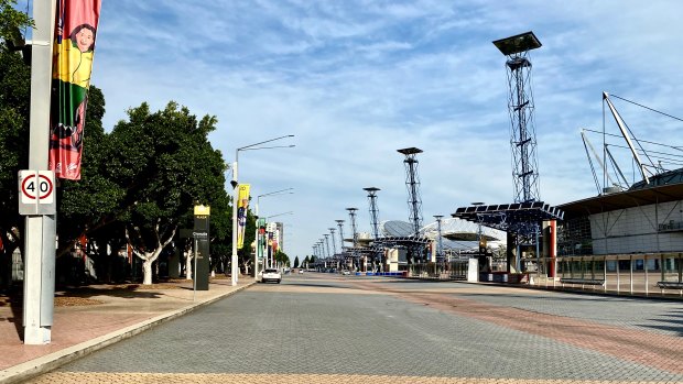 Empty boulevard at Sydney’s Olympic Park.
