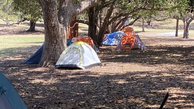 Homeless people are living in around a dozen tents in South Brisbane’s Musgrave Park.