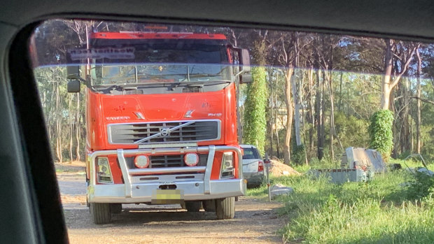 A red truck believed to be at the centre of an illegal dumping case at Riverstone. 