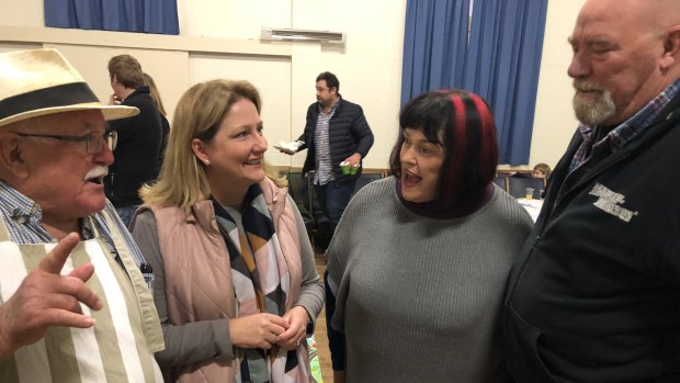 Rebekha Sharkie, centre left, with ex-Liberal voter Bryan Broad, left, Mount Barker mayor Ann Ferguson, and Mount Barker councillor Greg Morrison.