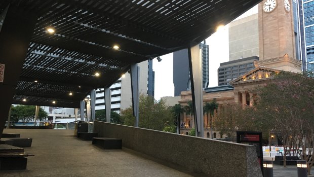 The upper deck of King George Square where classical music is blasted to curb "antisocial" behaviour. 