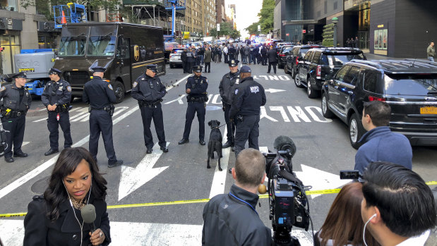 New York police cordon off several blocks around the CNN office in Manhattan on Wednesday.