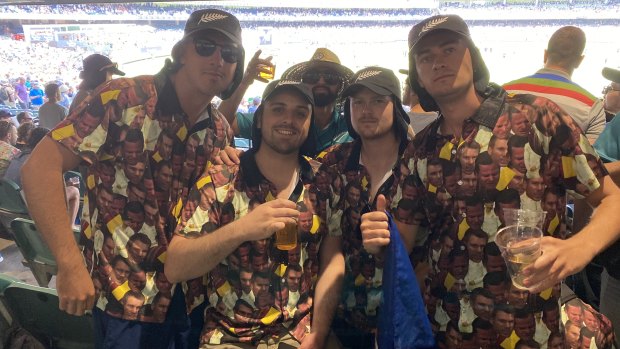 A group of friends from Hamilton, New Zealand, in their specially designed ball tampering shirts. 