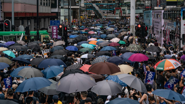 Pro-democracy supporters take part in an anti-government rally in Hong Kong, China. 