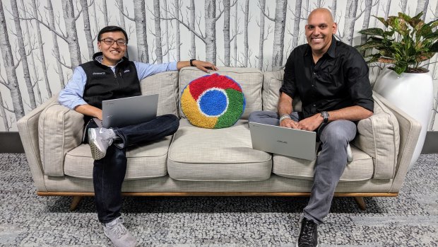 ChromeOS senior director Kan Liu (left), with Google VP and ChromeOS general manager Anil Sabharwal, at the company's Sydney site.