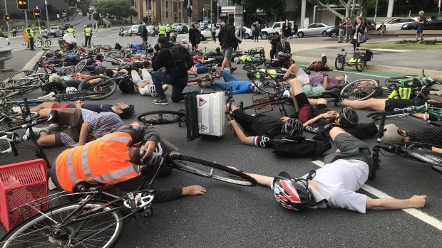 The protest held up traffic for about 10 minutes.