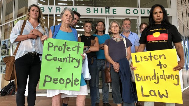 Locals protested outside Byron Shire Council for the clothing optional declaration removed from Tyagarah Beach. 