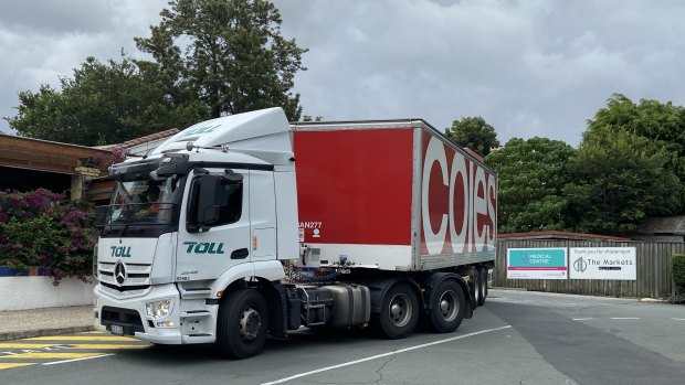 Big Coles truck arrives with groceries at their West End store.