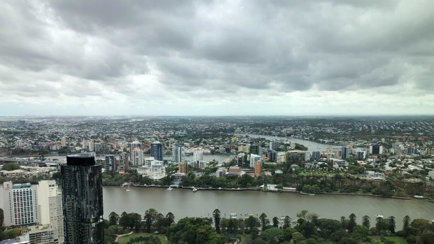 Dark, ominous rain clouds over Brisbane City on Thursday.