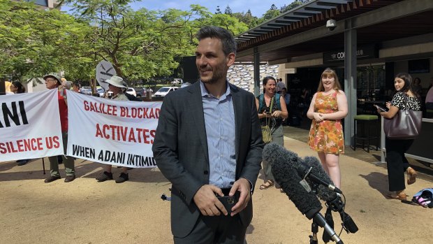 Greens MP Michael Berkman outside court with the Galilee Blockade supporters.