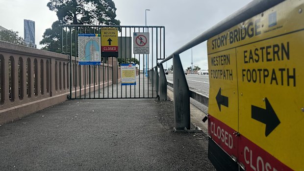 The Story Bridge footpaths have been closed since March 5. The detour says to take the Kangaroo Bridge.