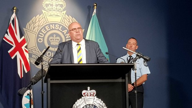 Assistant Commissioner Brian Codd and Superintendent Rhys Wildman (behind) speaking at a press conference on the killing of Kelly Wilkinson.