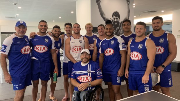 Role model: Kurt Fearnley with Dean Pay and Canterbury players before their first round match against the Warriors.