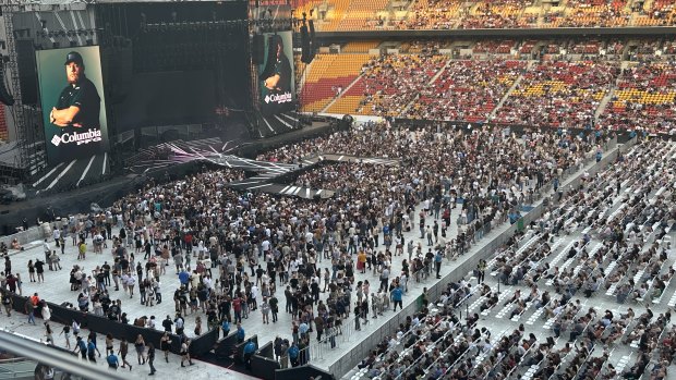 American country star Luke Combs headlined two shows at Suncorp Stadium, requiring not only a stage on the playing surface but also temporary flooring, seating, and sound equipment on scaffolding held steady by weights.