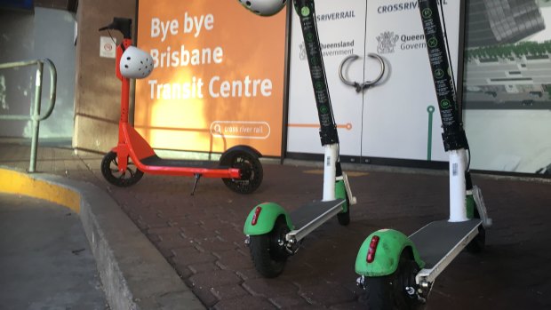 Some 1000 e-scooter rideshares are scattered around Brisbane.