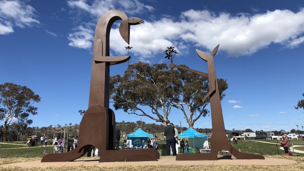 A giant sculpture, which was commissioned by the ACT government for Floriade last year, has been permanently installed in a Throsby park.