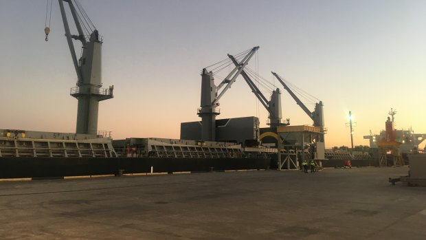 A GrainCorp-chartered vessel carrying Western Australian wheat is unloaded at Brisbane in early September.