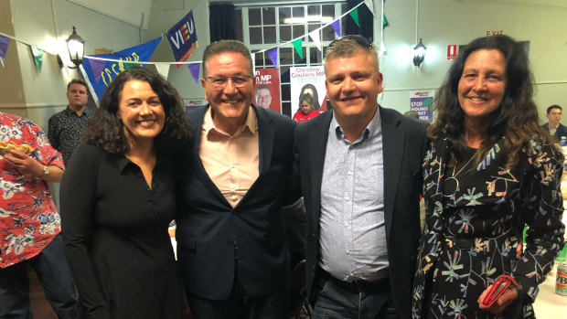 Federal Labor candidate Libby Coker (left), Lara MP John Eren, new Labor MP for South Barwon Darren Cheeseman, and Geelong Labor MP Christine Couzens.