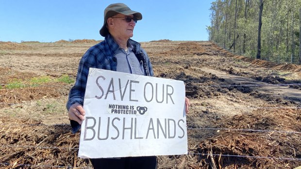 Ted Fensom questions loopholes in Queensland’s koala conservation strategy allowing hectares in Priority Development Areas to be cleared without debate. This area is on Bushland Drive at Flagstone.