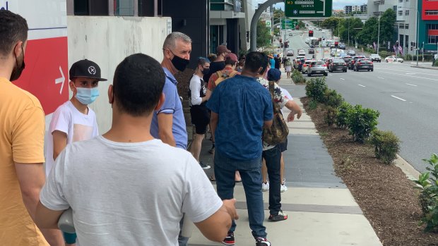 A queue for PCR COVID-19 tests at the Royal Brisbane and Women’s Hospital this week. 