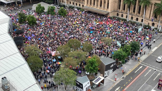 Thousands of protesters in in Brisbane’s King George Square for the Women’s March 4 Justice.