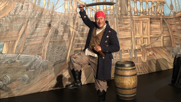 Jay Laga'aia plays a pirate among other roles in <i>Peter Pan Goes Wrong</i>. 