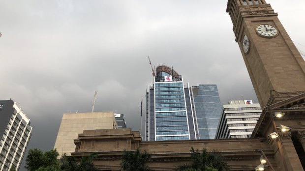 Storm clouds gather above Brisbane on Saturday afternoon.
