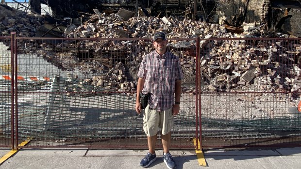 Robert Nelson outside what used to be the Danish Brotherhood Lodge in Kenosha, Wisconsin.