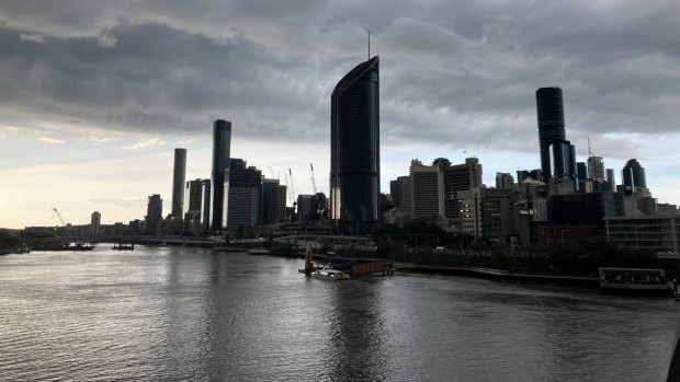 Storm clouds cover Brisbane late on Tuesday.