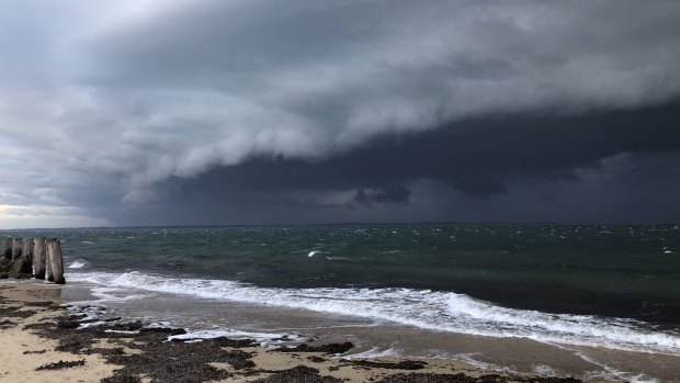 Last Thursday's storm front approaching the Mornington Peninsula, overlooking Western Port Bay. 