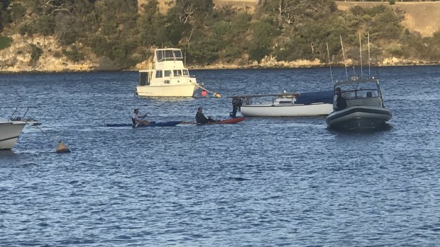 Kayakers return to the water near Blackwall Reach on Friday morning as Fisheries continue to patrol the area following a shark attack.