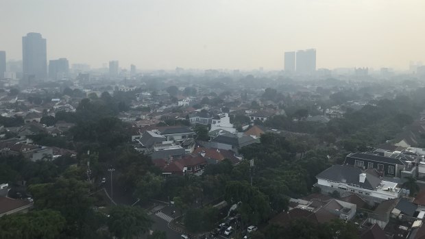 Pollution hangs over the Indonesian capital Jakarta.
