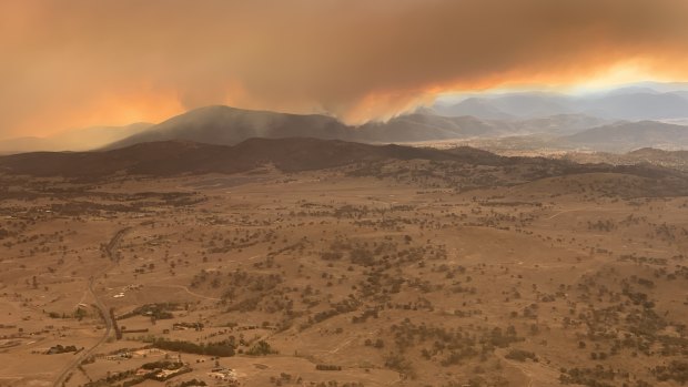 An aerial shot of the Orroral Valley fire.